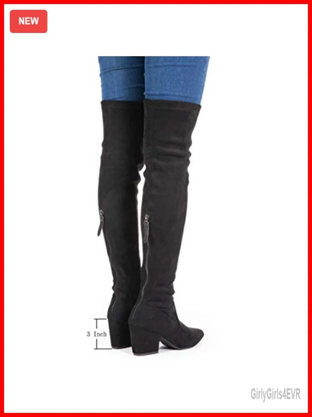 Over the Knee Suede Block Heel Winter Boots Pointed Toe Zip Closure Thigh High